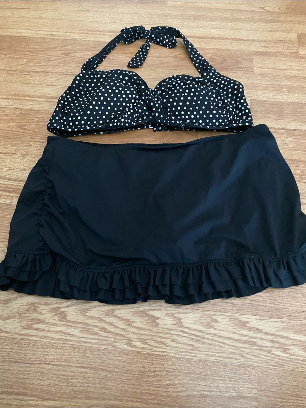 Tropical Escape Black Swimsuit Set with White Polka Accents